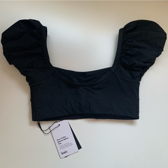 NWT Knix Puffy Sleeve Scoop Bikini Top - Black Size XS - Picture 3 of 5